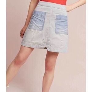 Pilcro and the Letterpress Womens Railroad Stripe Denim Mini Skirt Blue/White 10